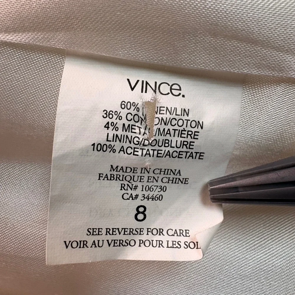 Vince Womens Off White Linen Blend Shawl Collar Single Button Blazer Size 8